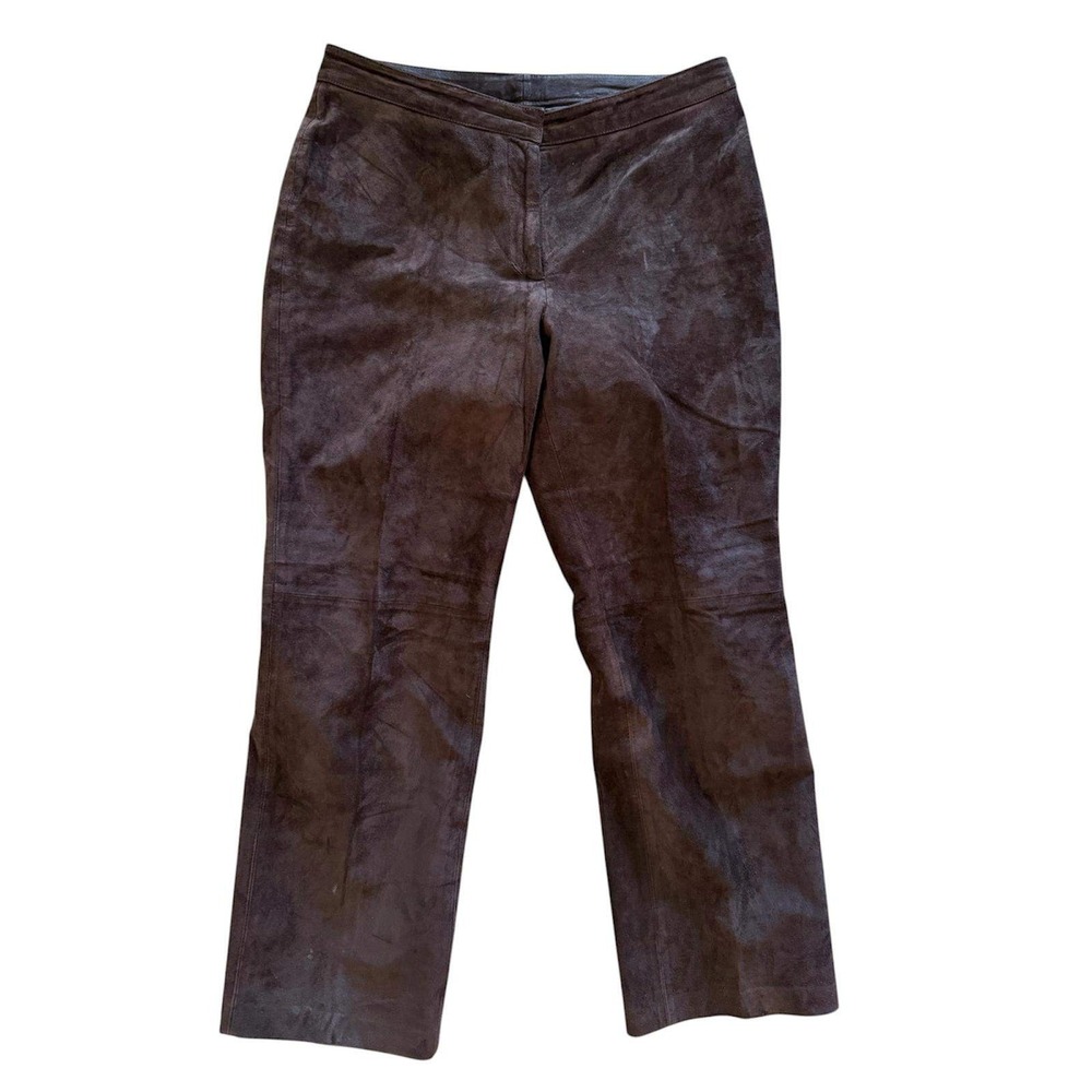 INC International Concepts Brown Suede Leather Pants Petite‎ 8P Straight Leg